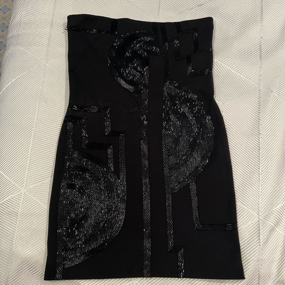 Ralph Lauren black label strapless black mini dress bodycon with beaded design